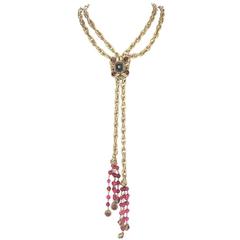 Chanel Vintage '80s RARE COLLECTORS Chain Lariat Necklace With Gripoix Tassel 12