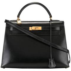 Hermes Black Calf Leather Kelly 32cm 