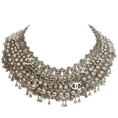 Chanel 2012 Paris Bombay Silvertone Beaded CC Necklace rt. $8,500 2