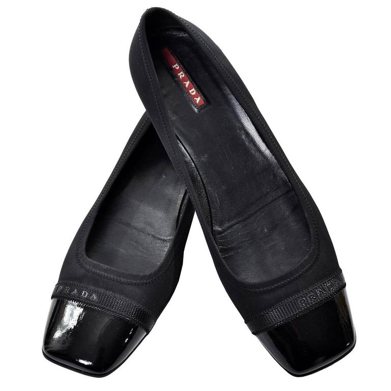 Prada Black Shoes Flats Patent Leather Square Toe Size 9 at 1stDibs ...