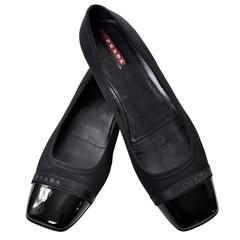 Prada Black Shoes Flats Patent Leather Square Toe Size 9
