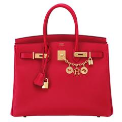 Hermes Rouge Casaque 35cm Birkin Red Epsom Gold Hardware Gorgeous 11