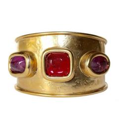 Goossens Paris Hammered Gold and Pink Rock Crystal Cuff Bracelet