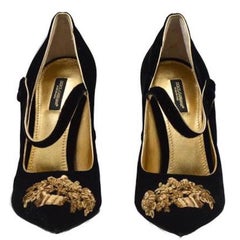 Dolce & Gabbana NEW Runway Black Gold Evening Mary Jane Heels in Box