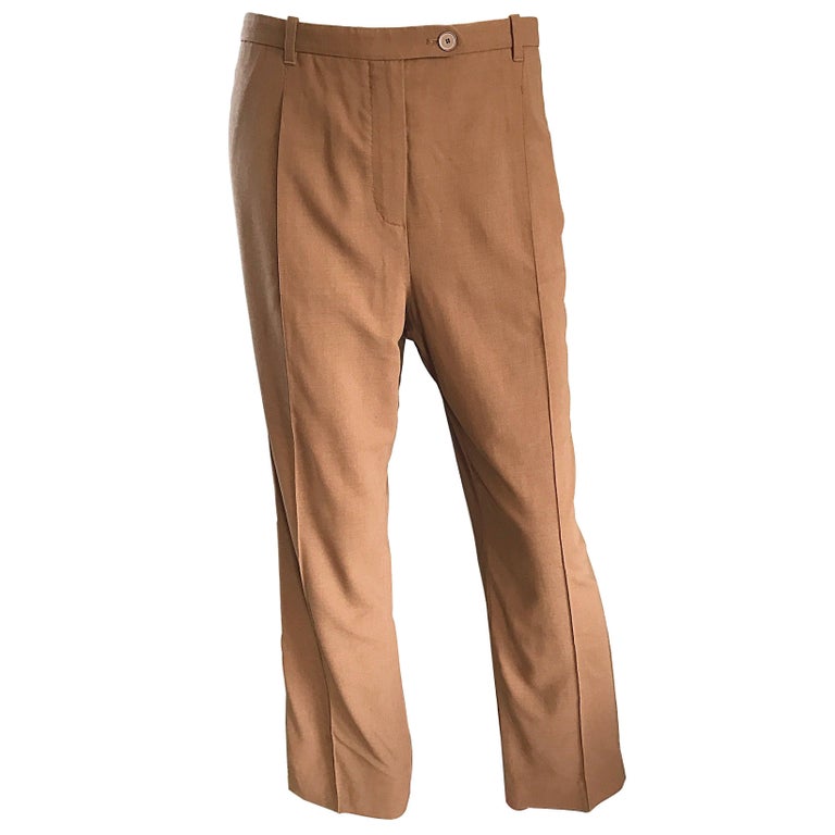 Vintage Hermes 1990s Tan Brown Wide Leg Smoking Trousers Virgin  display picture 1