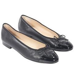 Black Chanel Cap-Toe Ballet Flats
