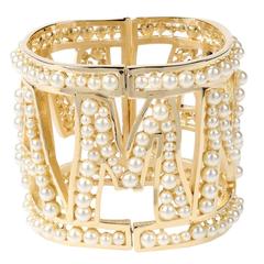 Dolce & Gabbana NEW & SOLD OUT RUNWAY Gold Pearl Cuff Bracelet in Box 