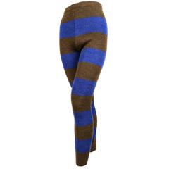 1970's ISSEY MIYAKE heathered brown & cobalt blue striped knit leggings