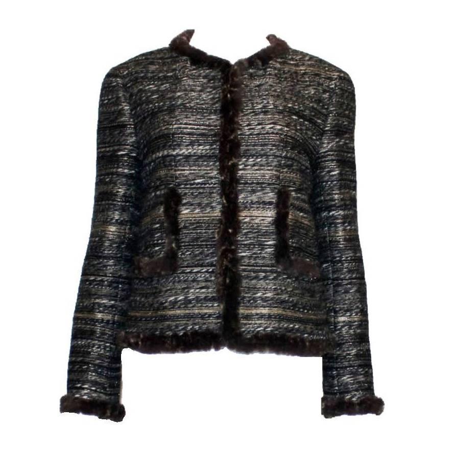NEW Chanel Maison Lesage Metallic Fantasy Tweed Jacket Blazer with Fur Trimming