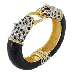 Kenneth Jay Lane Black and Crystal Leopard Bracelet