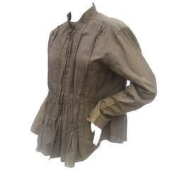 Issey Miyake Mocha Brown Cotton Pleated Blouse c 1990