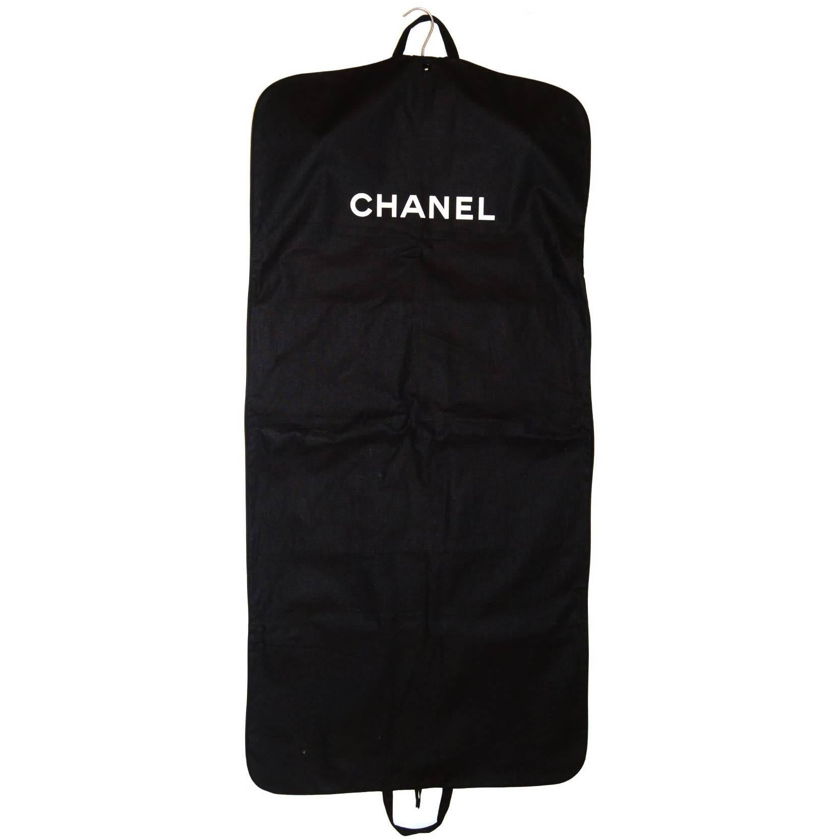 Chanel Black Canvas Garment Bag 
Velvet Coat Hanger Set