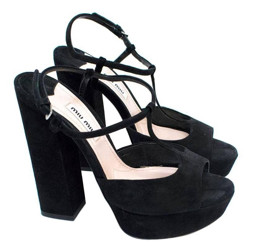 Miu Miu Black Block Heel Sandals For Sale