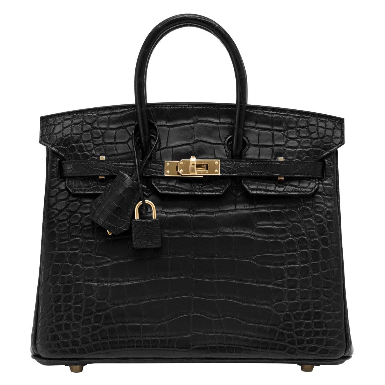 Fashionista Hermes Black Matte Alligator 25cm Baby Birkin Bag Gold Hardware