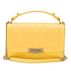 Chanel Yellow Caviar Medium Label Click Flap Bag NEW