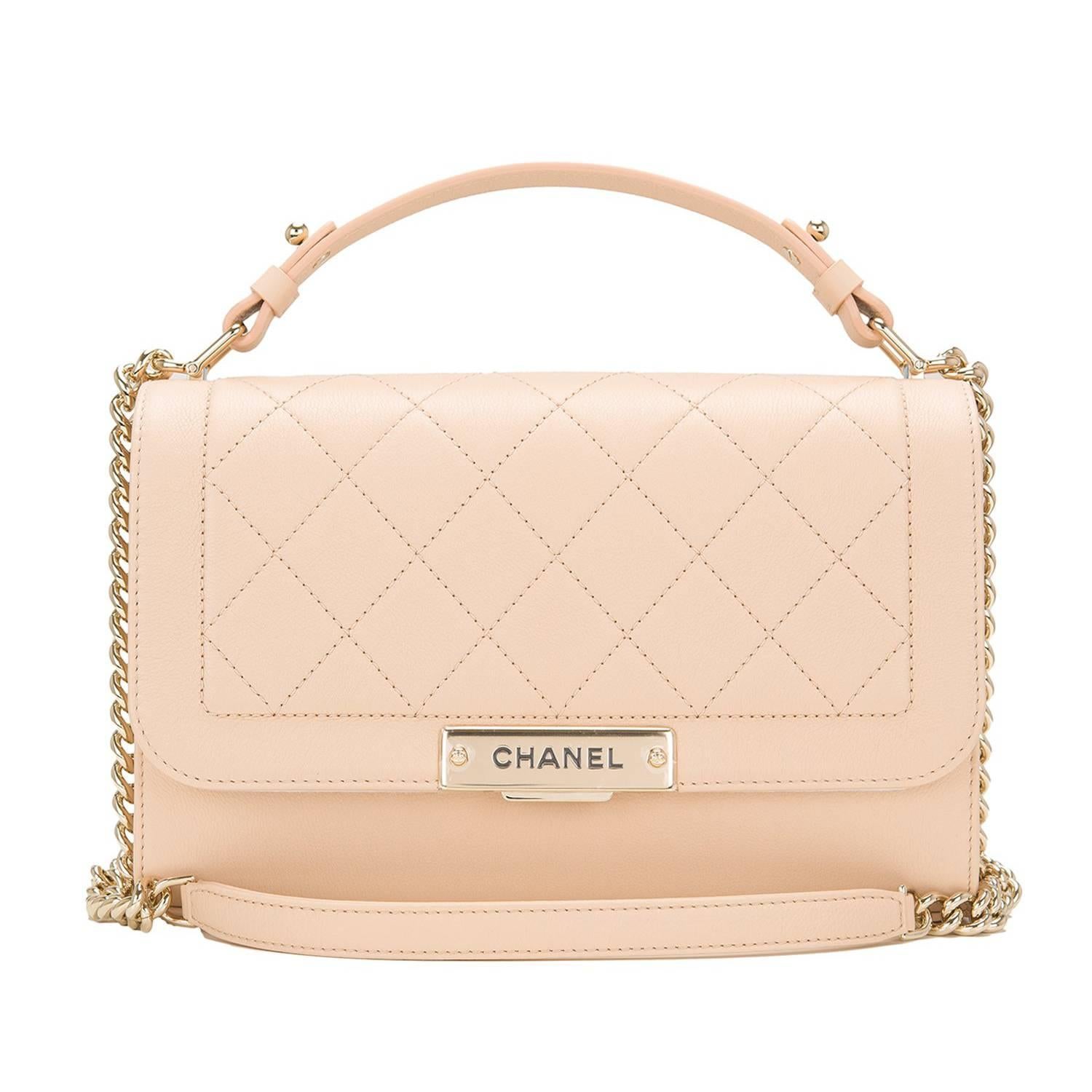 Chanel Light Beige Medium Label Click Flap Bag NEW For Sale