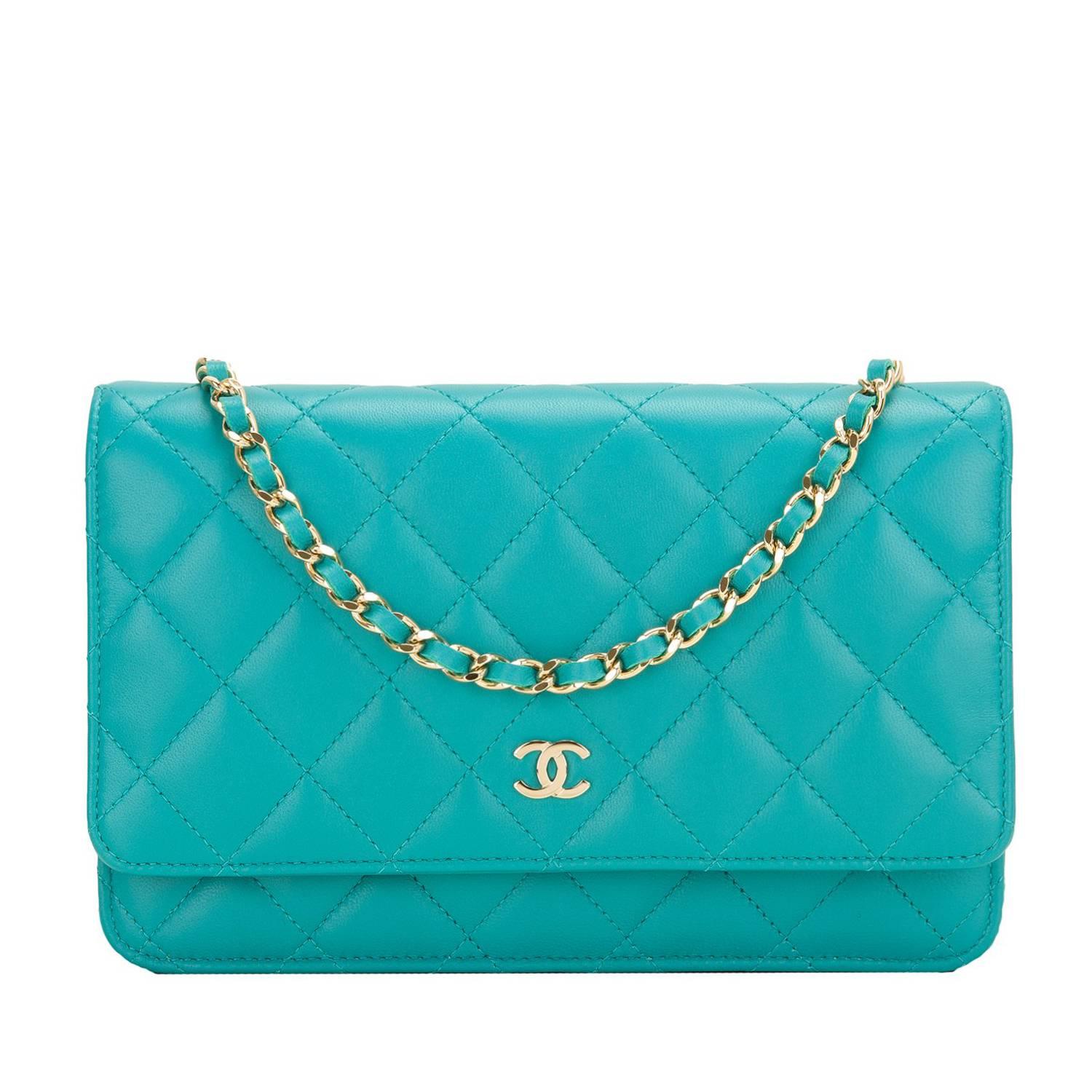 Chanel Turquoise Quilted Lambskin Classic Wallet On Chain (WOC)