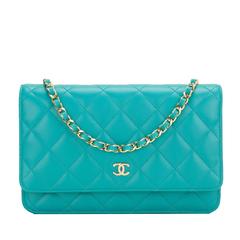 Chanel Turquoise Quilted Lambskin Classic Wallet On Chain (WOC)