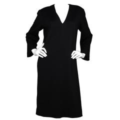 Yves Saint Laurent Black Wool V Neck Dress sz 44