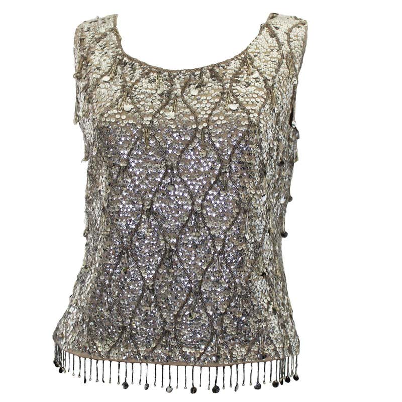 1960s Silver Sequinned Evening Top For Sale at 1stDibs | silver evening top