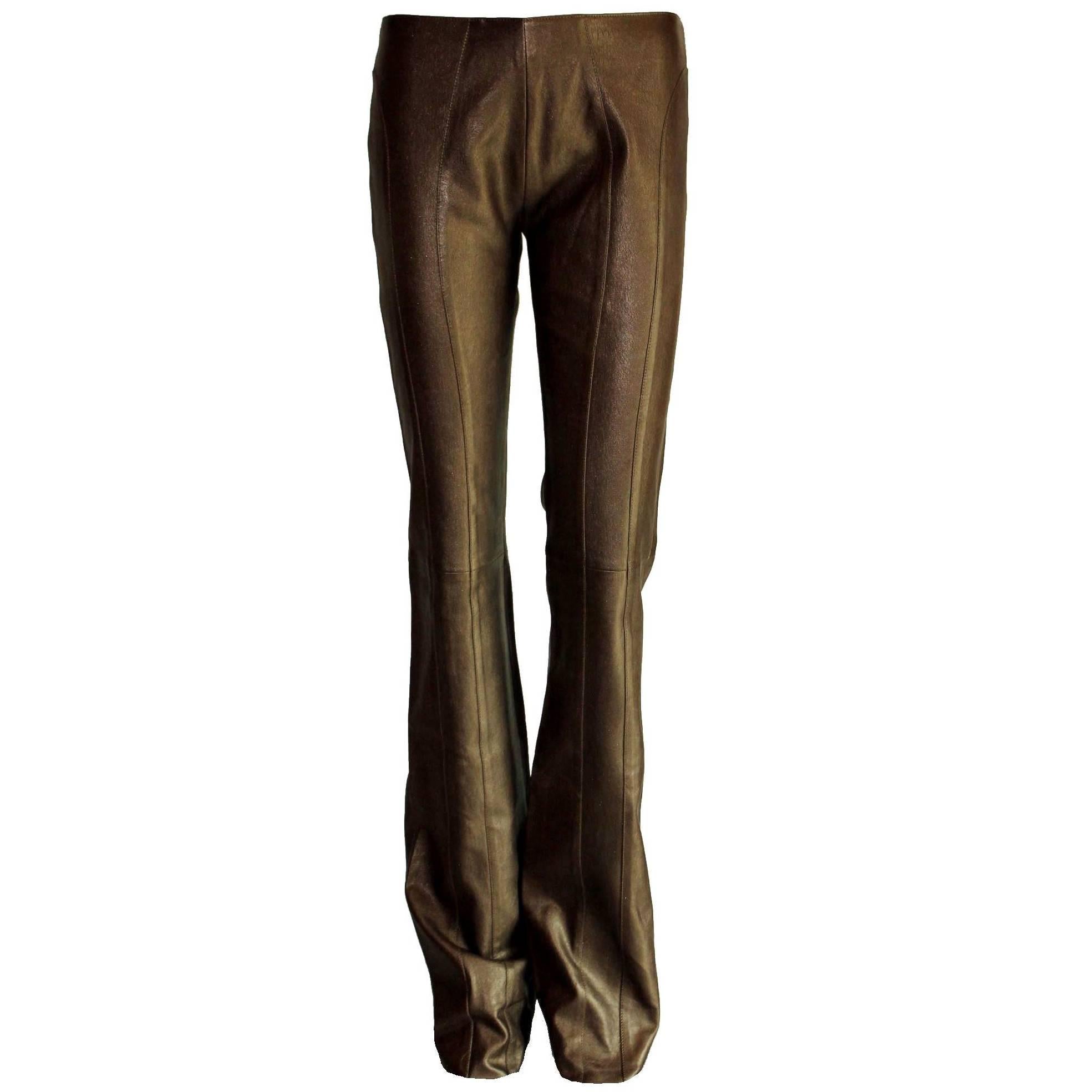 Amazing Jitrois Chocolate Brown Metallic Stretch Leather Pants Leggings