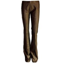 Amazing Chocolate Brown Metallic Stretch Leather Pants Leggings 9