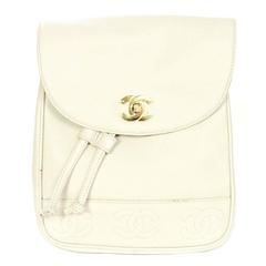Chanel Vintage Ivory Caviar Leather Leather CC Backpack