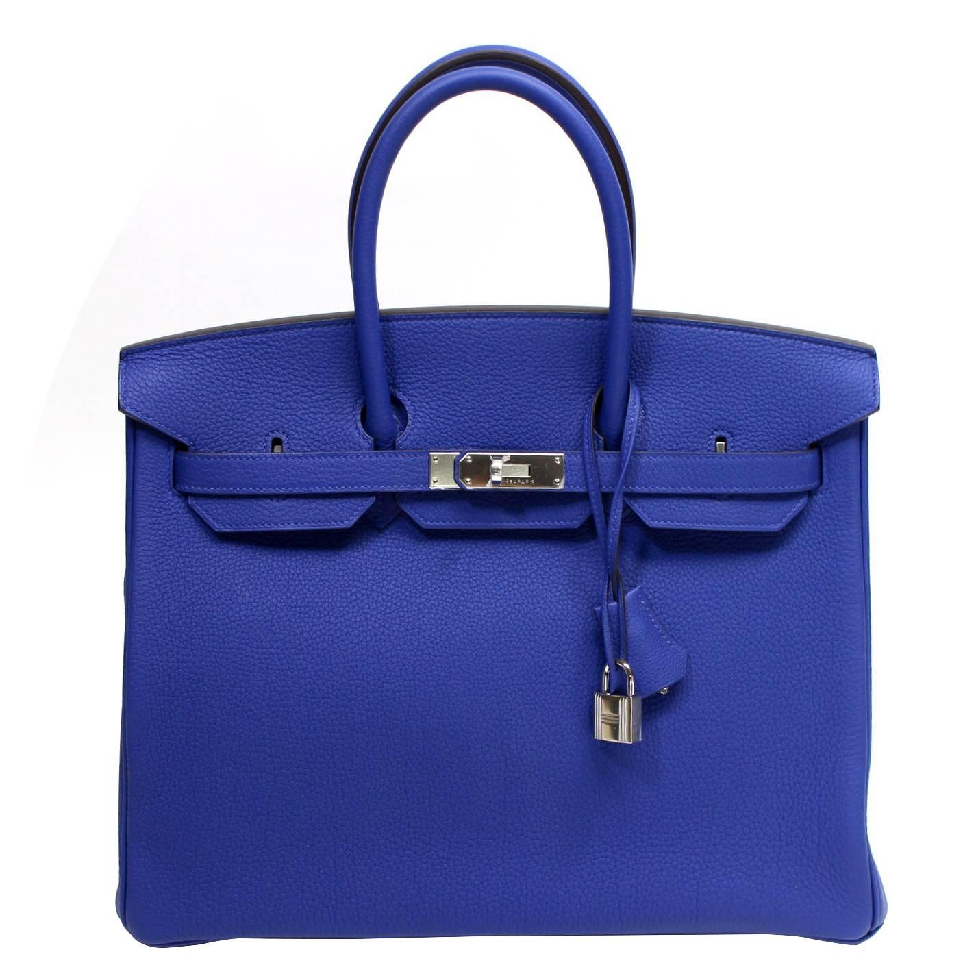 Hermès  Blue Electrique Togo Birkin Bag- 35cm with PHW For Sale