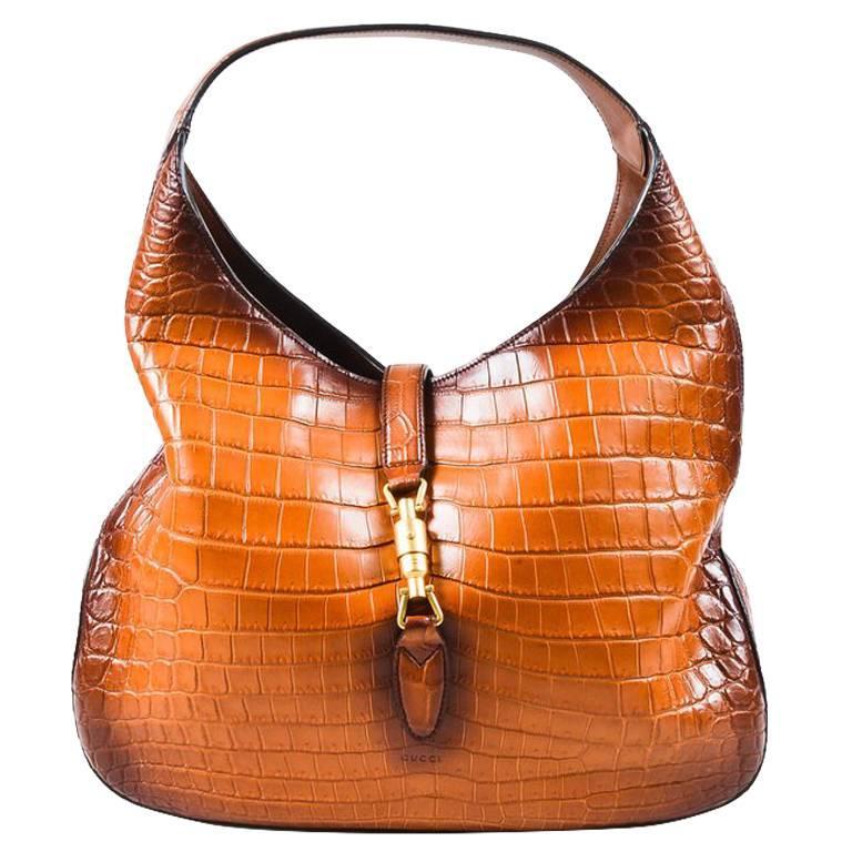 Gucci Limited Edition 21K Brown Genuine Crocodile "Jackie" Shoulder