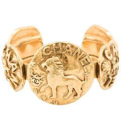 Chanel Vintage Gold Lion Charm Cuff Bangle Bracelet  