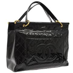 Chanel Black Patent Large Travel Weekender Carryall Tote Bag