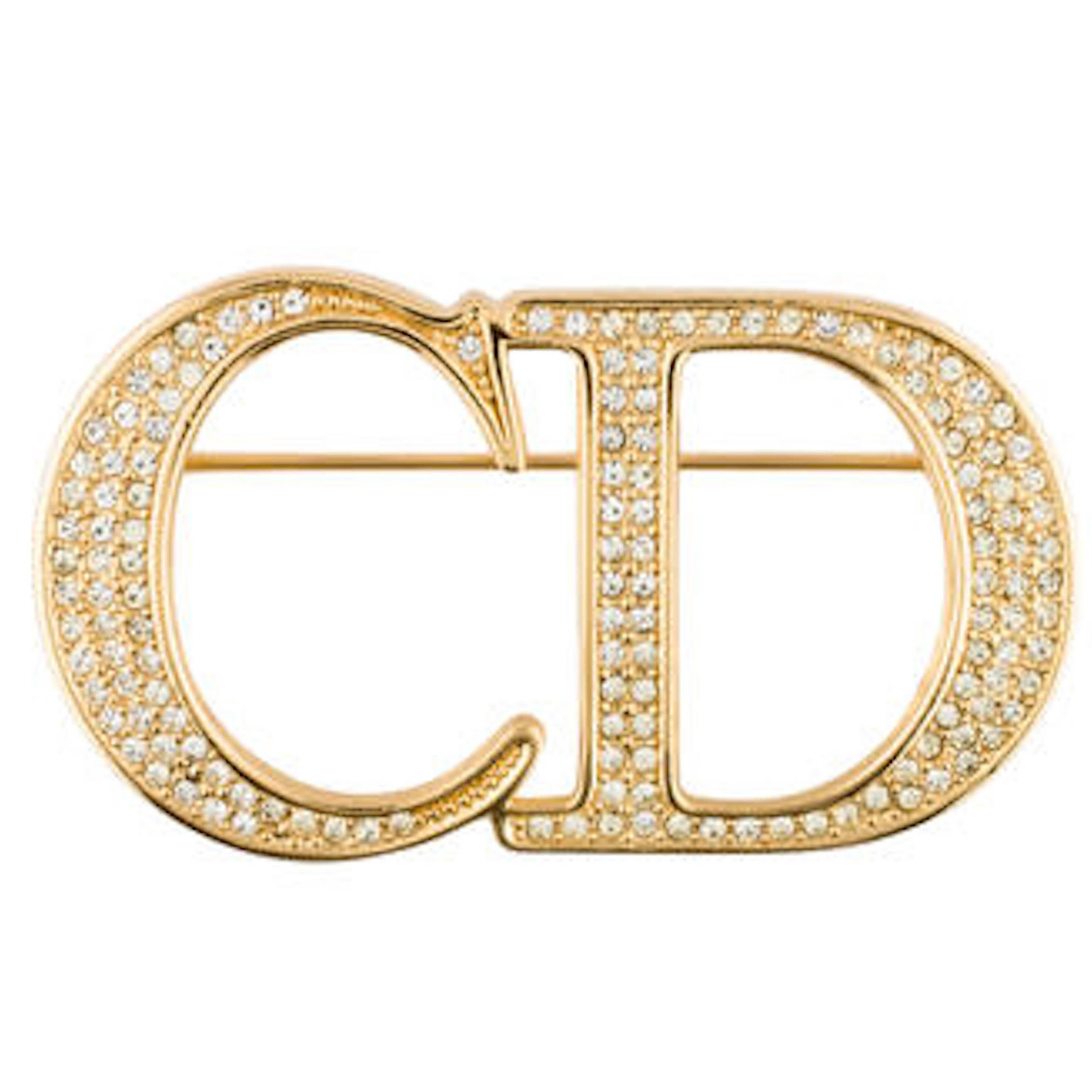 Christian Dior Gold Crystal 'CD' Logo Lapel Pin Brooch