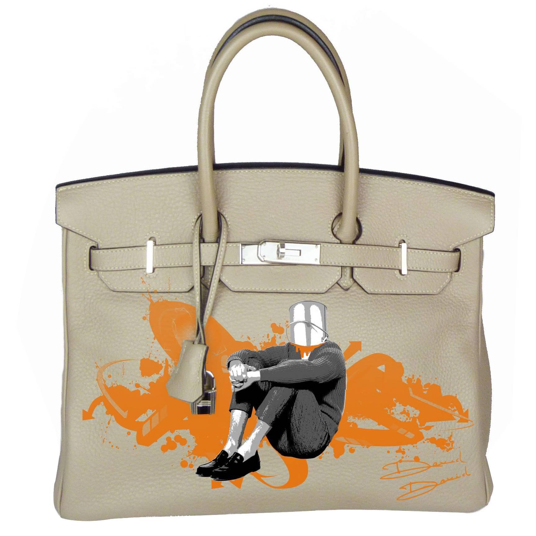 Customized Birkin 35 bag by the french artist David David For Sale