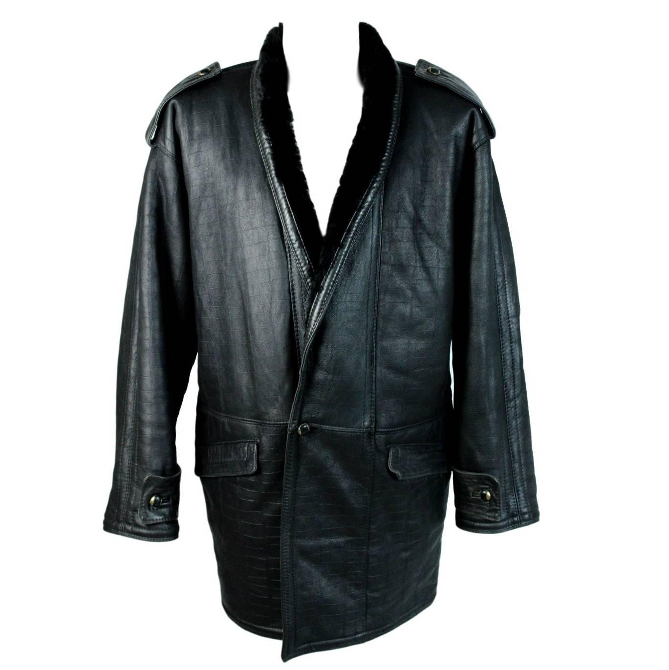 Gianni Versace 1980s leather jacket men's motorcycle shearling coat black luxury