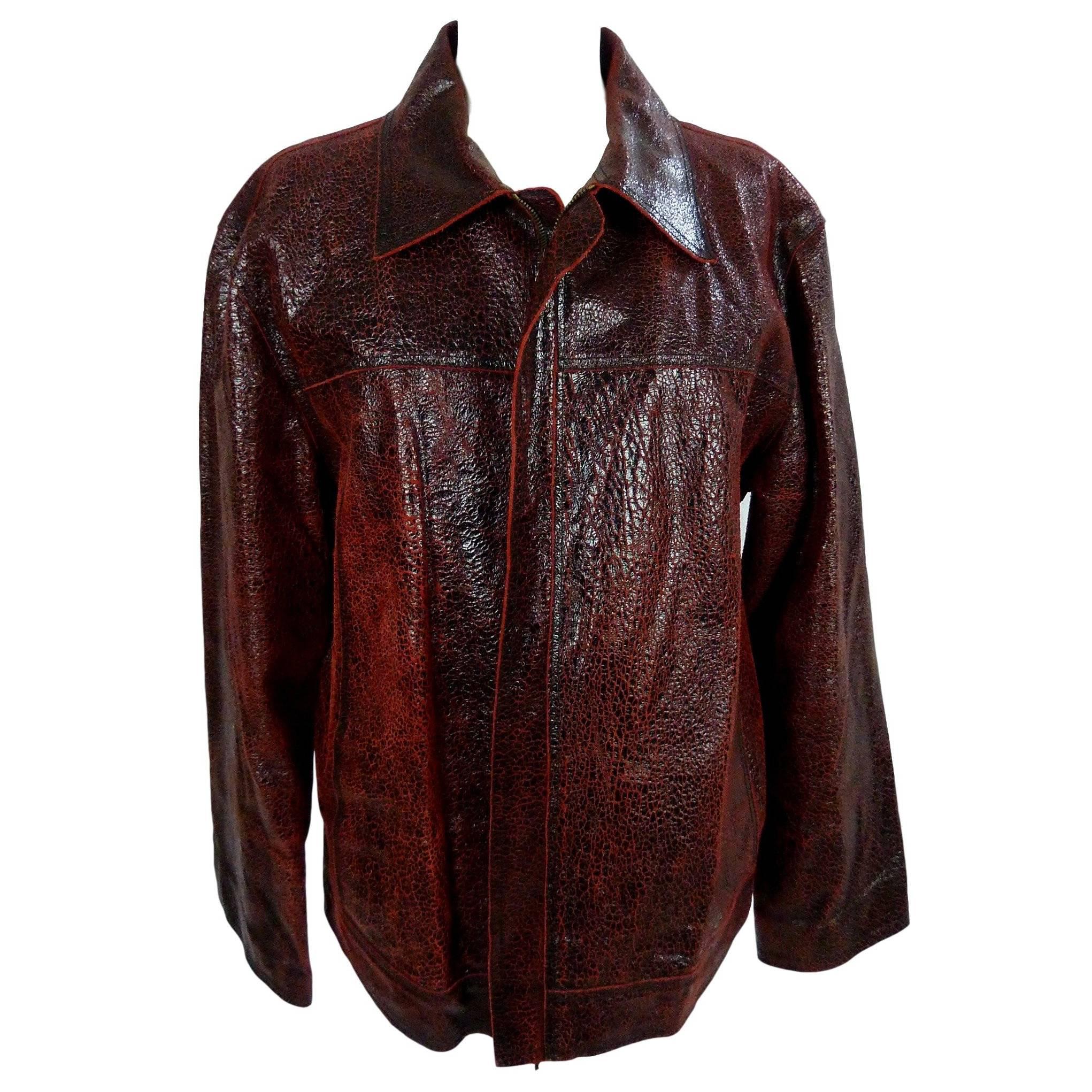 Roberto Cavalli leather jacket men motorcycle plum wine sz L luxury bordeaux
