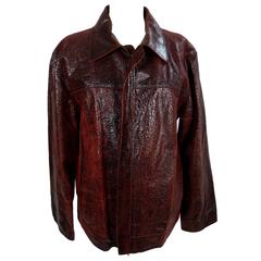 Vintage Roberto Cavalli leather jacket men motorcycle plum wine sz L luxury bordeaux