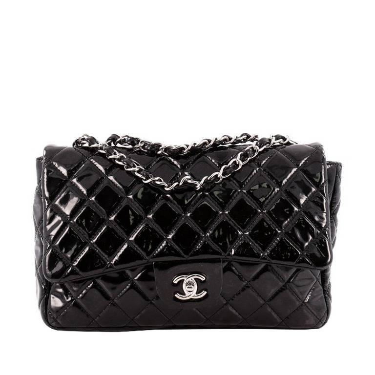 Chanel Classic Single Flap Bag Quilted Crinkled Patent Jumbo
