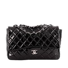 Chanel Classic Single Flap Bag Quilted Crinkled Patent Jumbo
