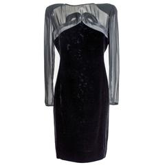 Vintage Valentino Sheat Black Silk Velvet Italian Dress, 1980