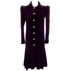 Yves Saint Laurent Rive Gauche Vintage 1970s long dress Purple Silky velvet 36 s