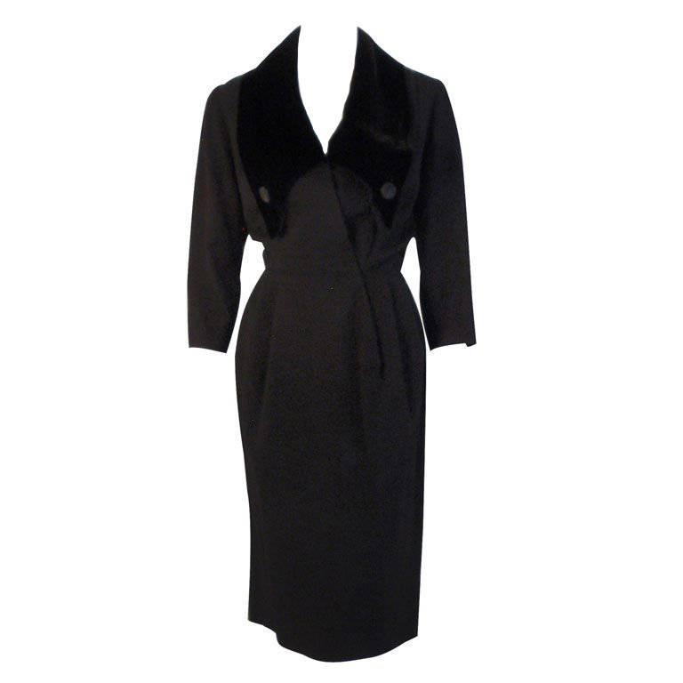 Christian Dior Black Dress with Black Velvet Collar, Circa 1960 at 1stdibs
