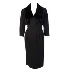 Christian Dior Black Dress with Black Velvet Collar, Circa 1960