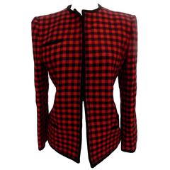 Valentino Boutique Vintage 80s wool check jacket Black and red 100% wool Size 40