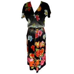 Fendi 365 floral vintage 1980s silk dress bolero skirt multi color
