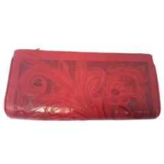 Vintage 50s Red Mexican Hand Tooled Clutch