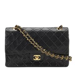 1990s Chanel Black Quilted Lambskin Vintage Medium Classic Double Flap Bag 1990s Chanel Black Quilted Lambskin Vintage Medium Classic Double Flap Bag