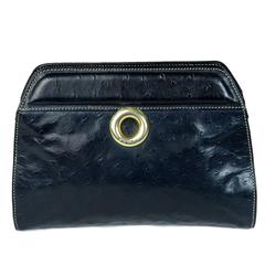 Gianfranco ferrè clutch blue ostrich skin 1980's handbag vintage woman