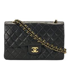 1990s Chanel Black Quilted Lambskin Vintage Medium Classic Double Flap Bag