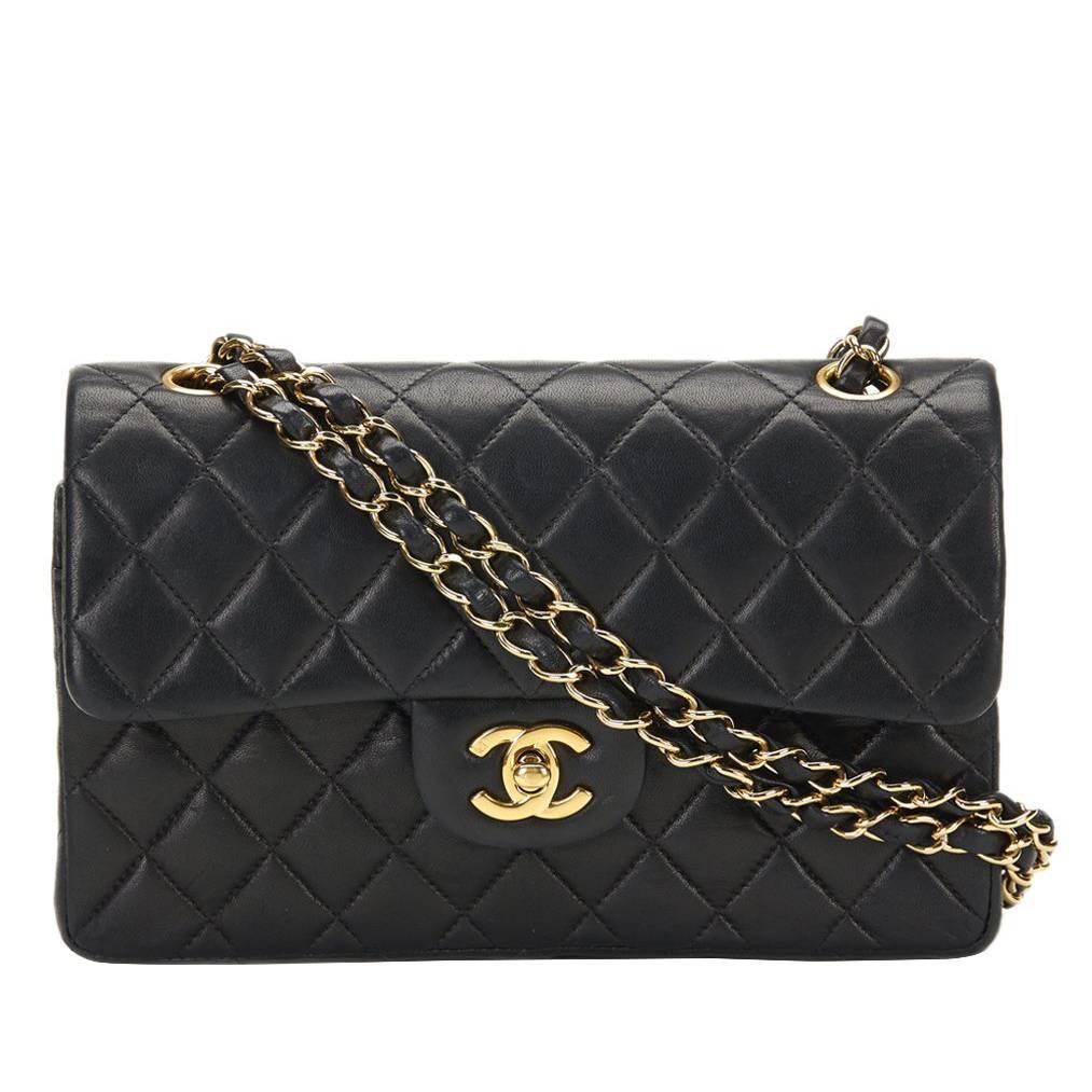 2000s Chanel Black Quilted Lambskin Small Classic Double Flap Bag