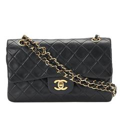 1990s Chanel Black Quilted Lambskin Vintage Small Classic Double Flap Bag